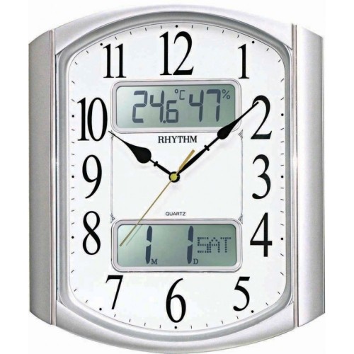 Rhythm (Japan) Silver Plastic Rectangle Digital Thermometer, Hygrometer, Calendar Month Day of The Week Silver Case/Plastic Case Analogue/Digital 30x35.5x5.4cms